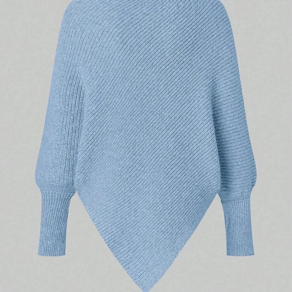 Blue Casual Women's High Neck Batwing Sleeve Sweater - Picture 3 of 8